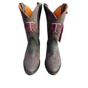 Texas A&M Kids Cowboy Boots Someday  Black Pink Embroidered Leather Size 13.5